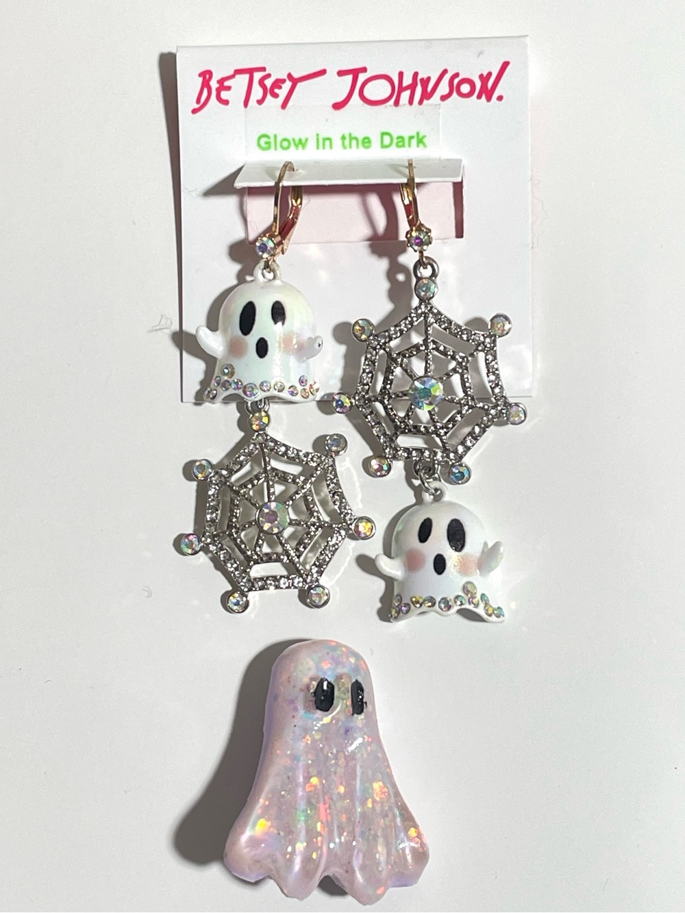 Betsey Johnson Ghost Spiderweb Halloween Earrings and Brooch Bundle